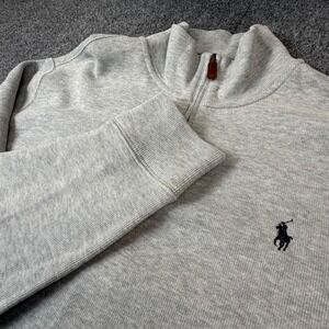 Polo Ralph Lauren Men XL Gray Quarter Zip Pullover Sweater Ribbed Knit Pony Logo